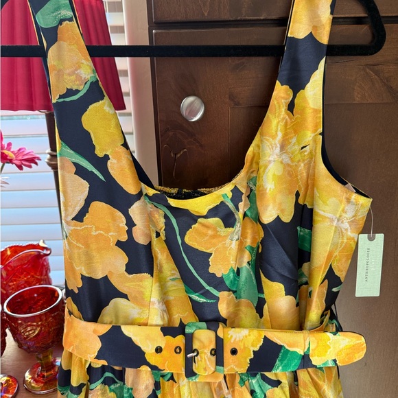 NEW Anthropologie HUTCH Yellow and Blue Floral Smocked back belted Midi Sundress - Picture 10 of 16